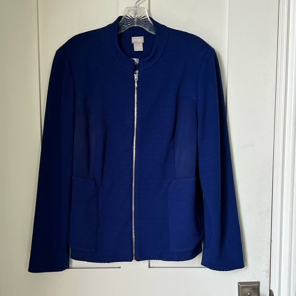 Chico’s Blue Textured Knit Zip Up Lined Jacket Size 2 (women’s 12/14) - Picture 9 of 11